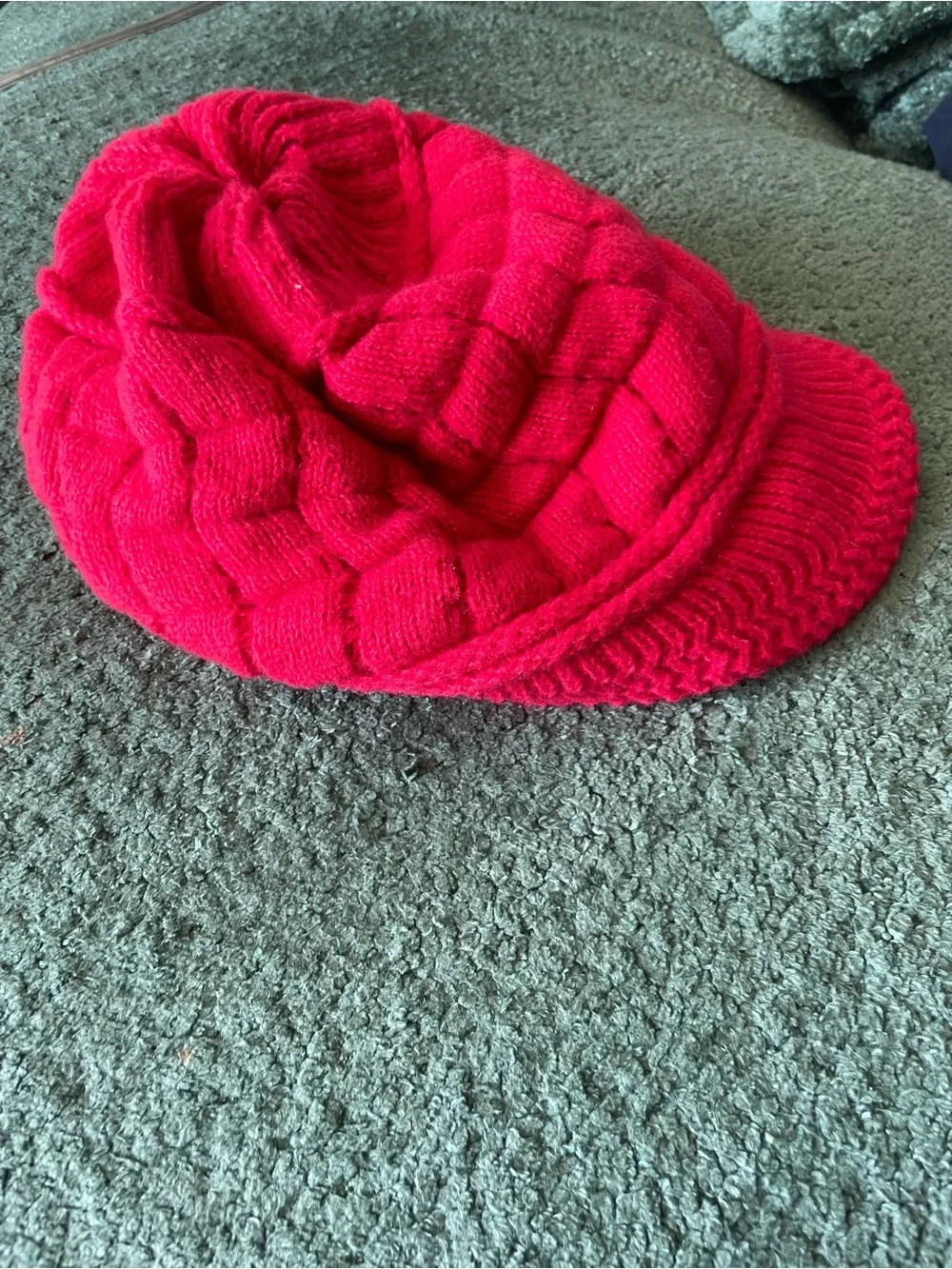 Bright Red Knit Visor Beanie